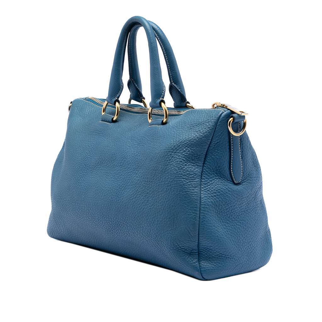 Prada Vitello Daino Zip Top Satchel Blue Leather Very good - Back View