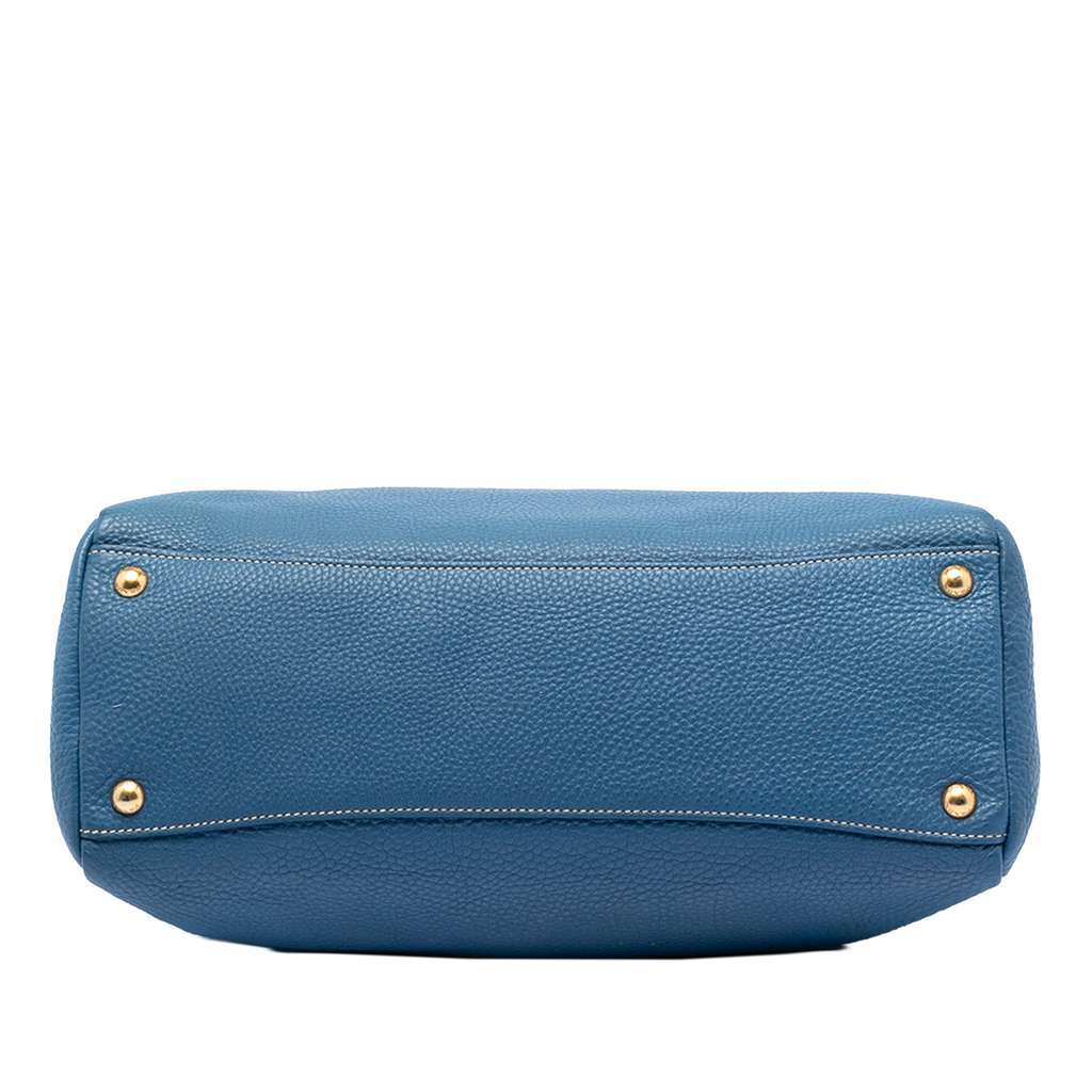 Prada Vitello Daino Zip Top Satchel Blue Leather Very good - Inside View