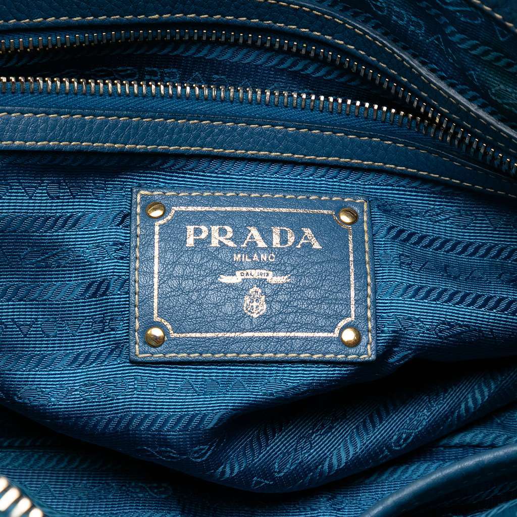 Prada Vitello Daino Zip Top Satchel Blue Leather Very good - Box View
