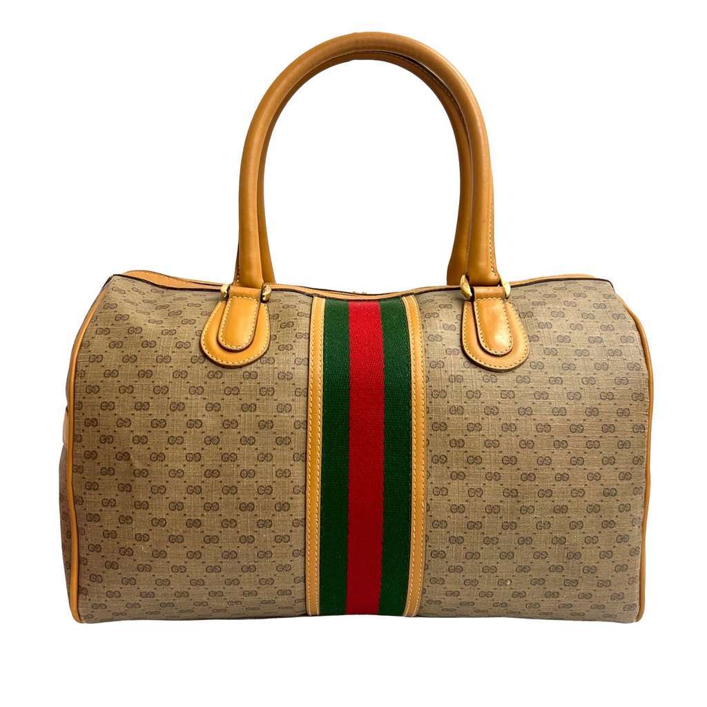 Gucci Micro GG Supreme Web Boston Bag Brown Canvas Very good condition - Front View