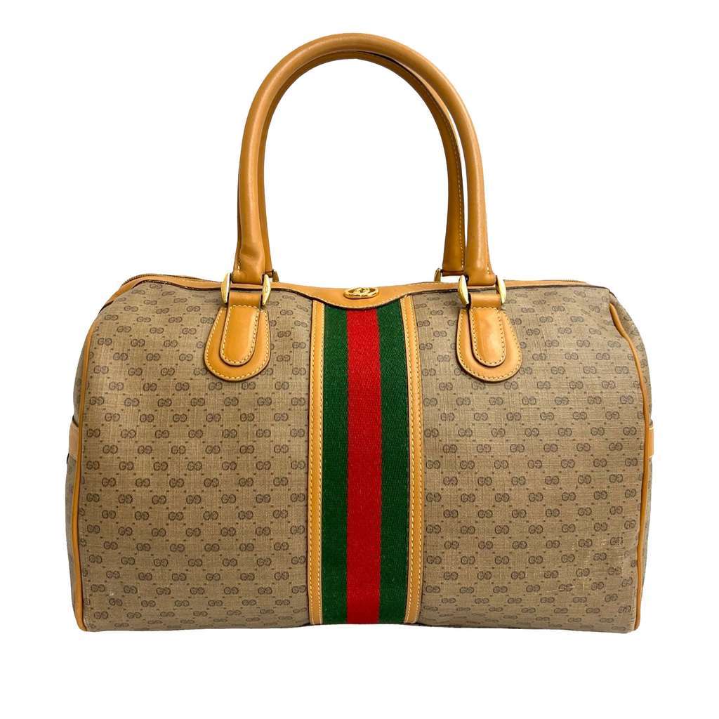 Gucci Micro GG Supreme Web Boston Bag Brown Canvas Very good condition - Back View