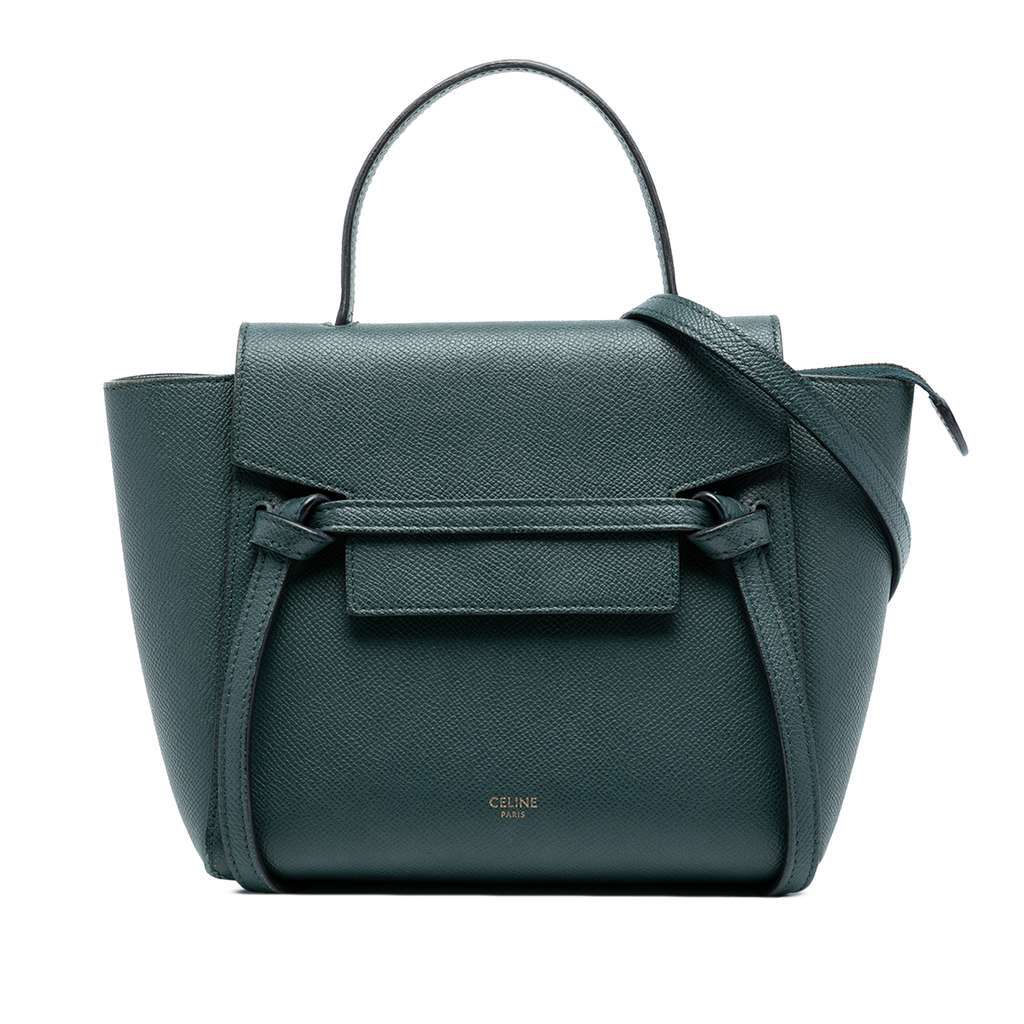 Celine Nano Grained Calfskin Belt Bag Green Leather Good - Front View