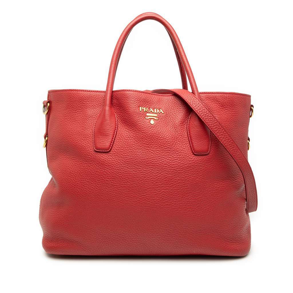 Prada Vitello Daino Open Convertible Tote Red Leather Very good condition - Front View