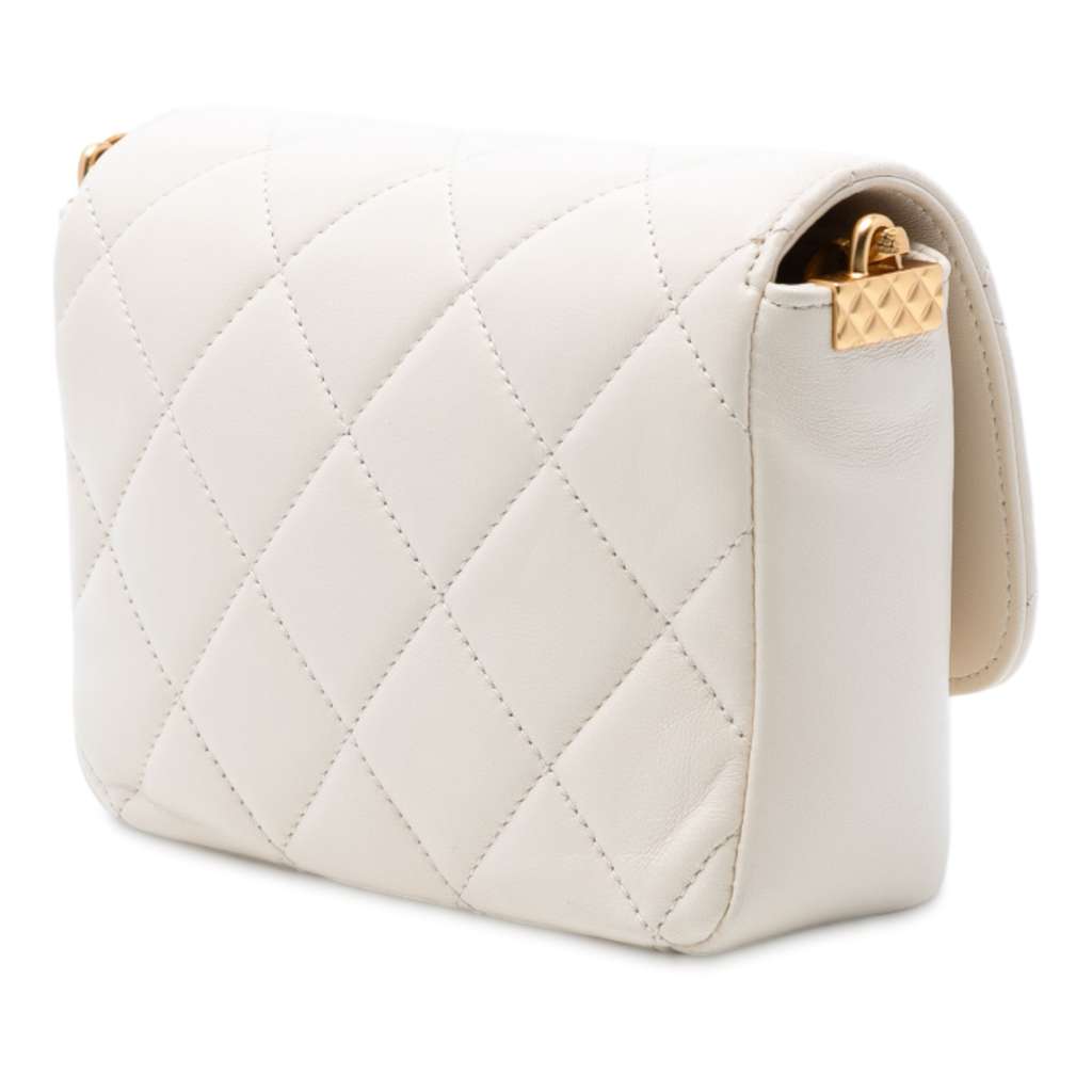 Chanel Small Quilted Lambskin CC Coin Flap White Leather Good - Back View