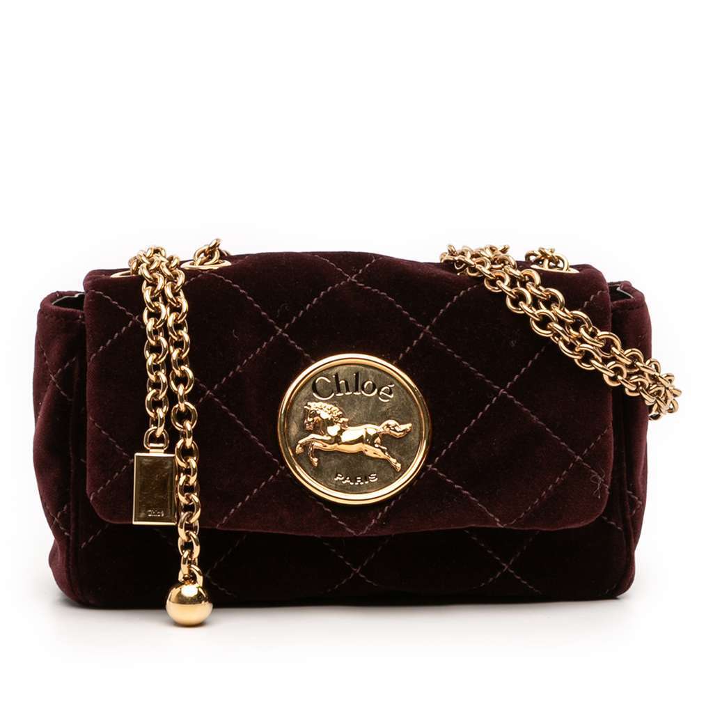 Chloé Small Quilted Velvet Heritage Shoulder Bag Red Velvet Very good condition - Front View