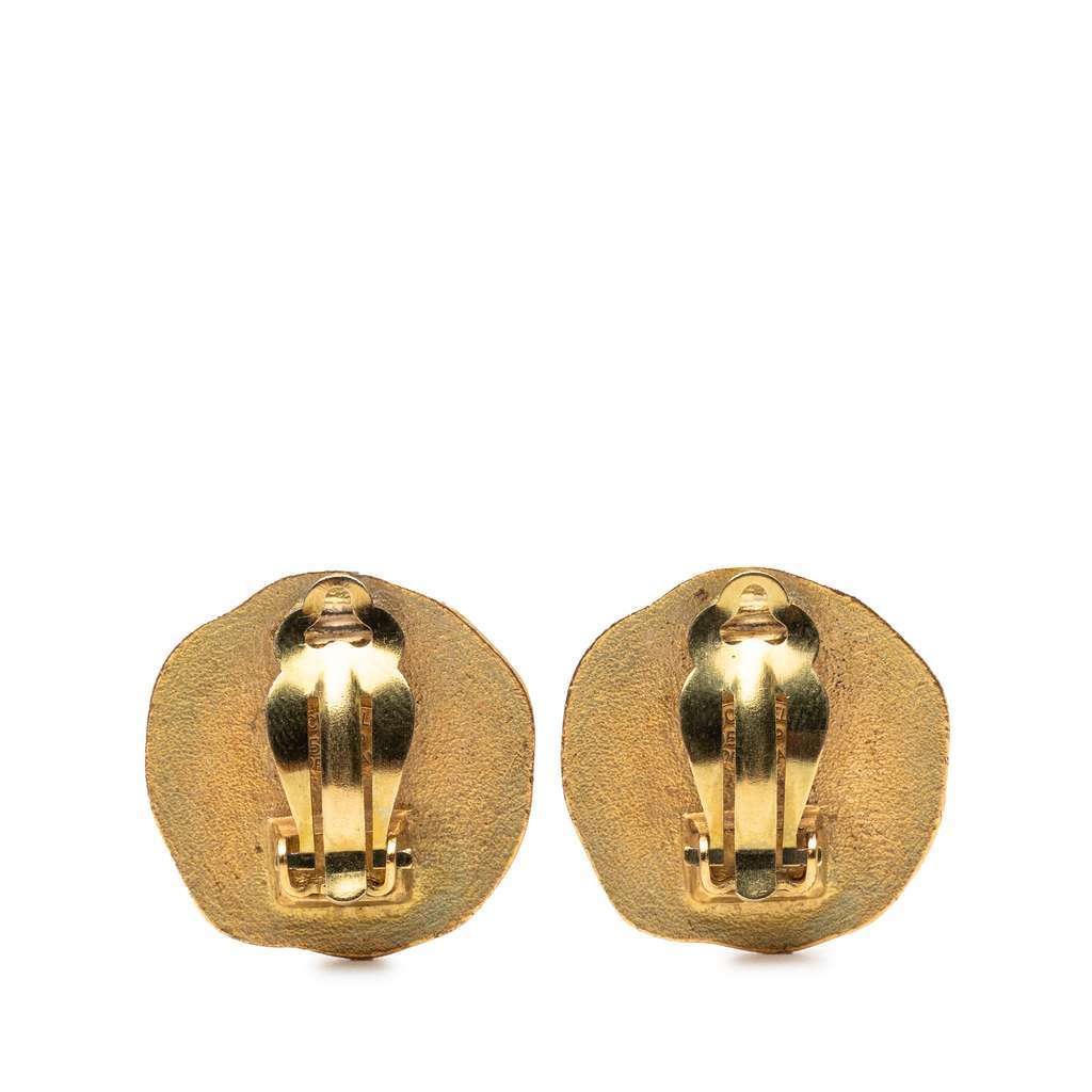 Chanel CC Gold Plated Round Clip On Earrings Gold Metal Very good - Back View