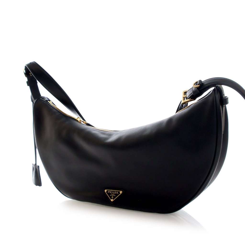 Prada Large Calfskin Demi Lune Shoulder Bag Black Leather Good condition - Back View