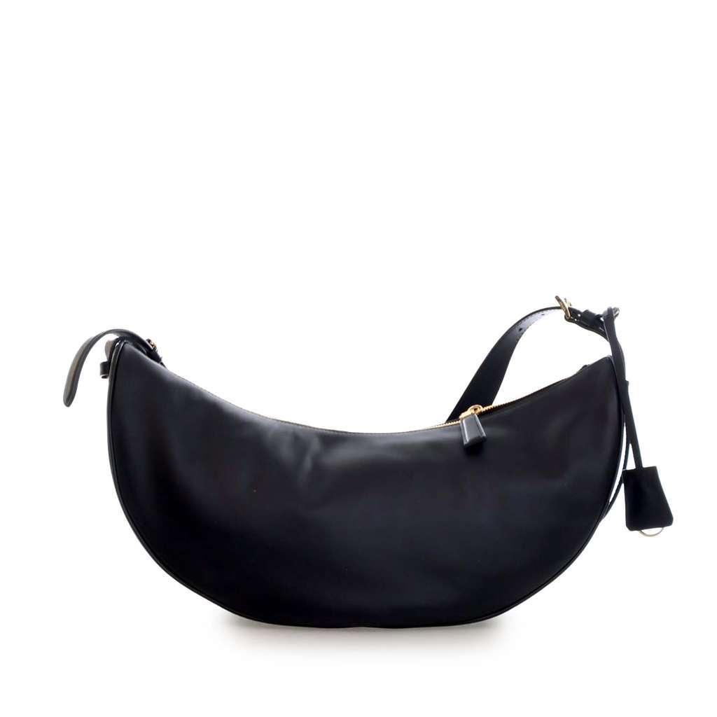 Prada Large Calfskin Demi Lune Shoulder Bag Black Leather Good condition - Model View