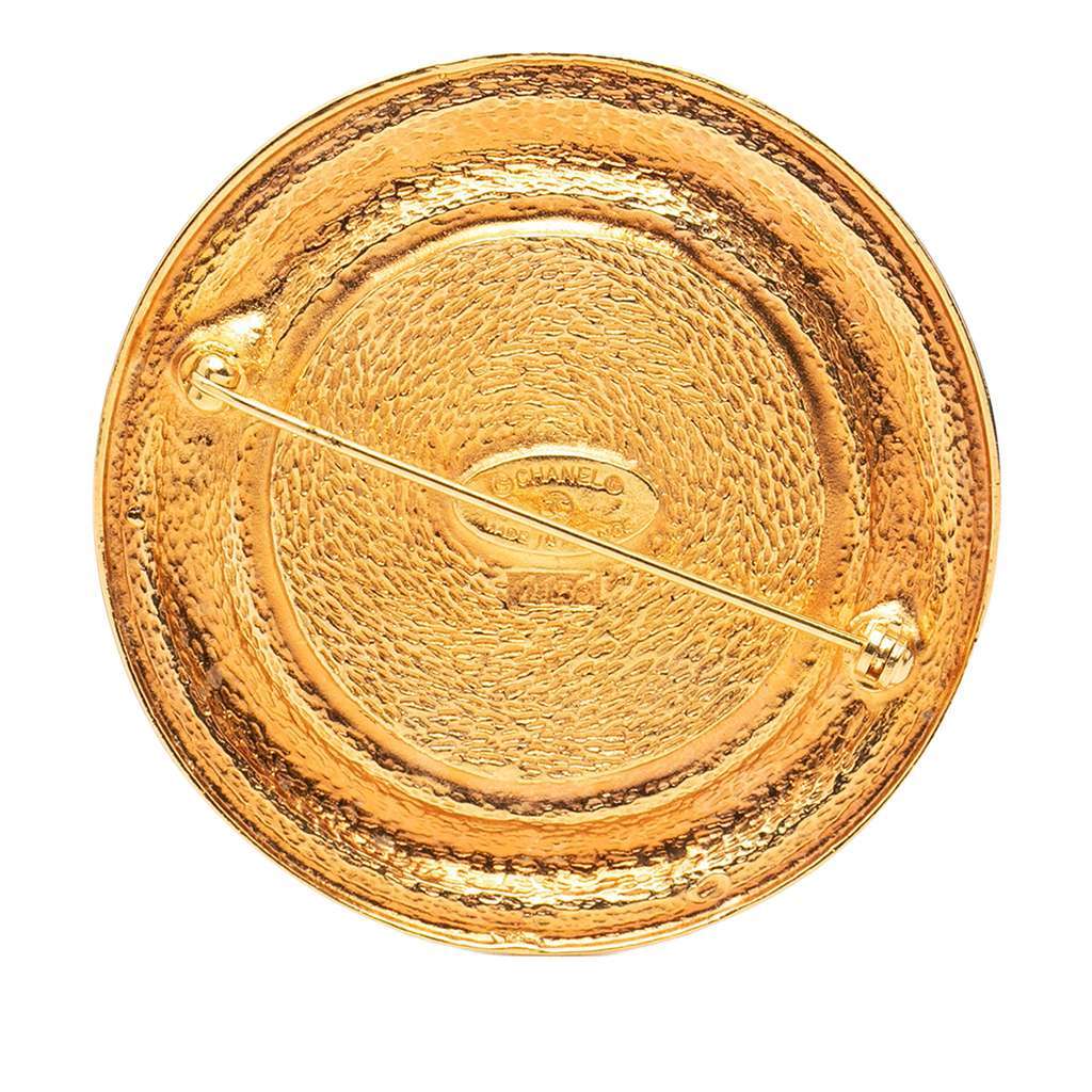 Chanel Gold Plated 31 Rue Cambon Round Brooch Gold Metal Very good - Back View