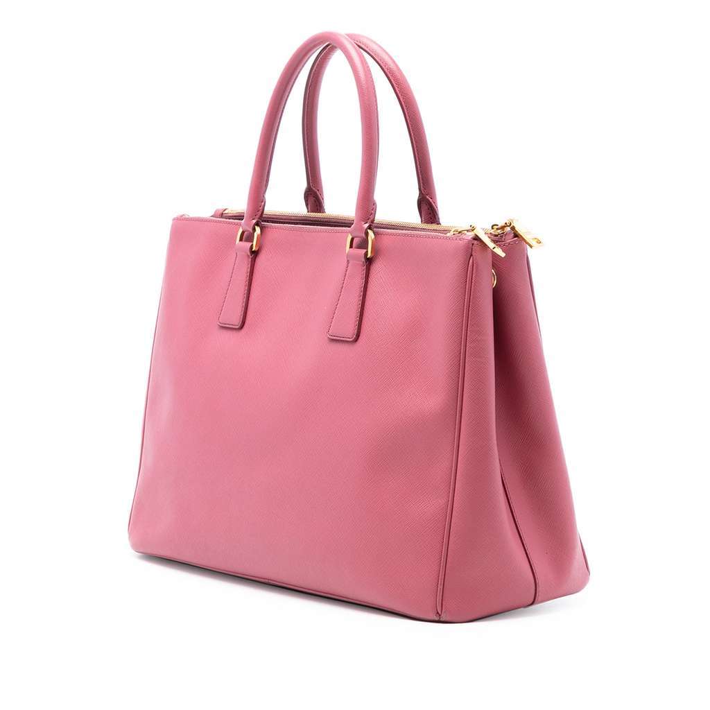Prada Medium Saffiano Lux Galleria Double Zip Tote Pink Leather Good - Back View