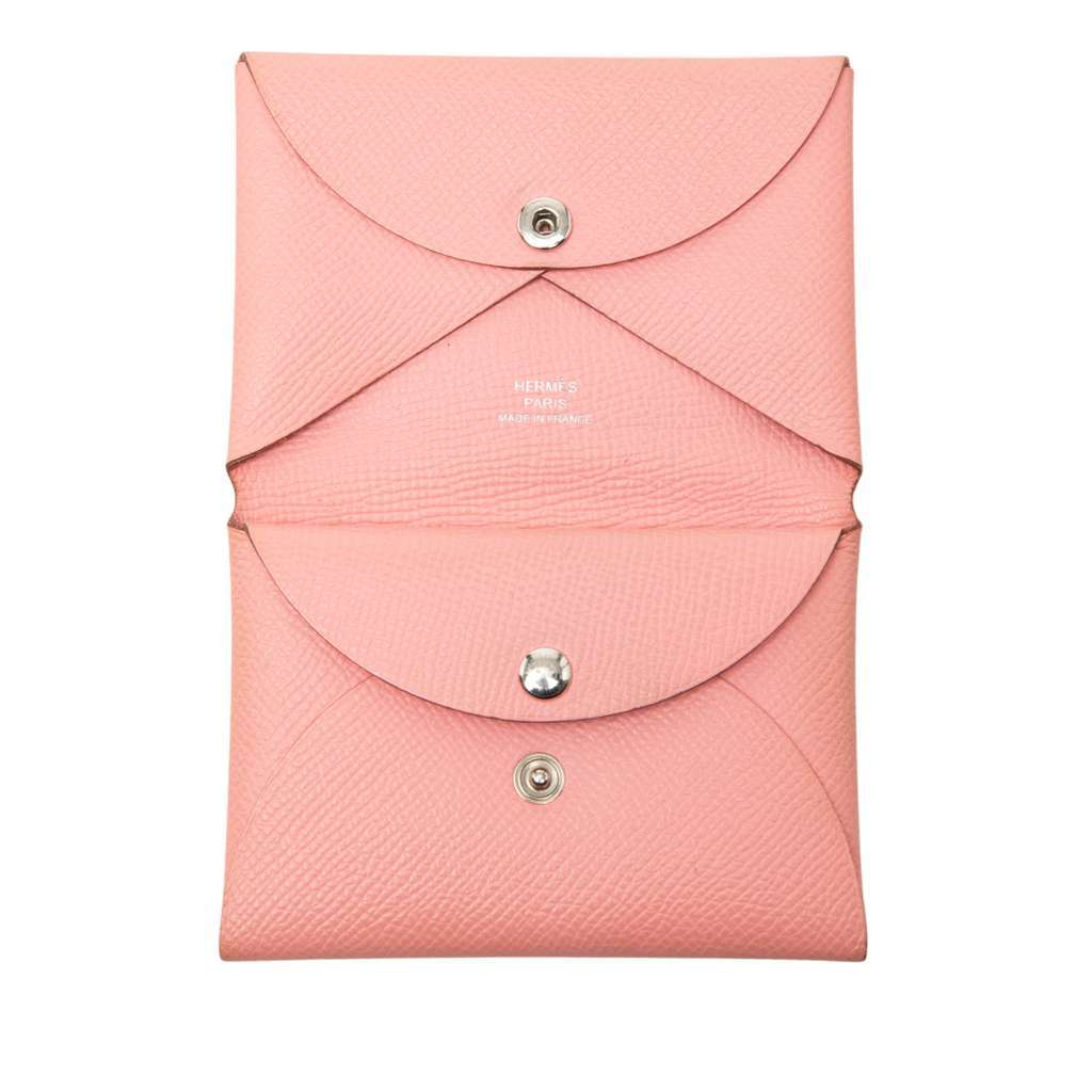 Hermès Epsom Calvi Duo Card Holder Pink Leather Good condition - Model View