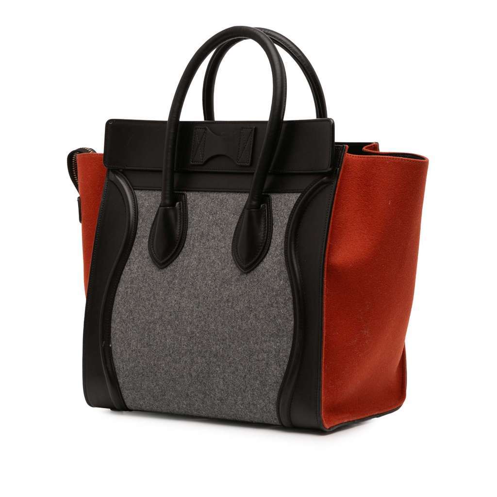 Celine Mini Tricolor Felt Wool and Calfskin Luggage Tote Grey Wool Very good - Back View