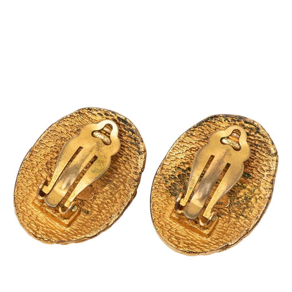 Chanel CC Gold Plated Woven Oval Clip on Earrings Gold Metal Very good - Back View