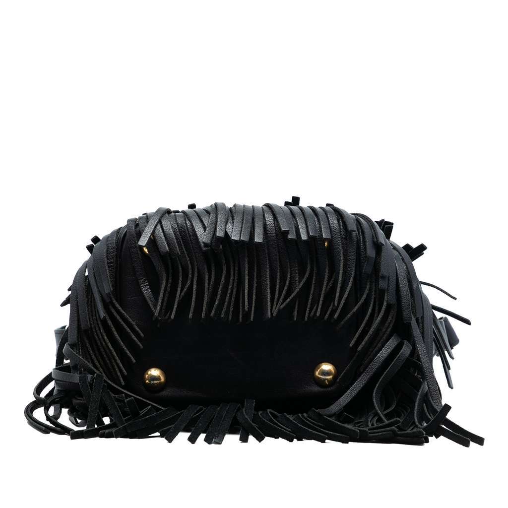 Saint Laurent Small Calfskin Emmanuelle Fringe Bucket Bag Black Leather Very good - Inside View