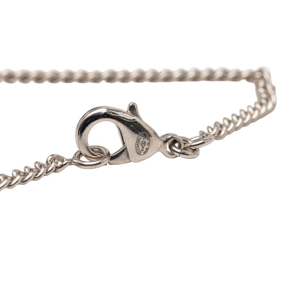 Chanel CC Silver Plated Rhinestones Camellia Pendant Necklace Silver Metal Good - Model View