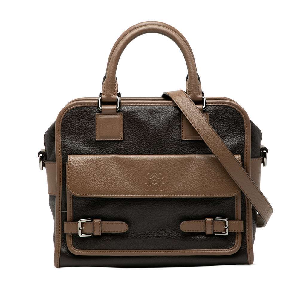 Loewe Bicolor Grained Calfskin Cruz Satchel Brown Leather Good - Front View