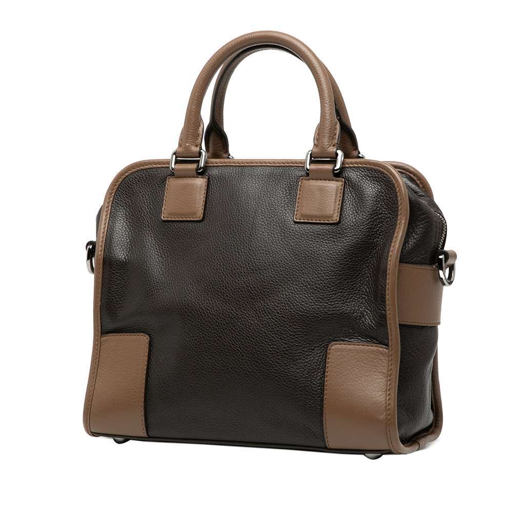 Loewe Bicolor Grained Calfskin Cruz Satchel Brown Leather Good - Back View