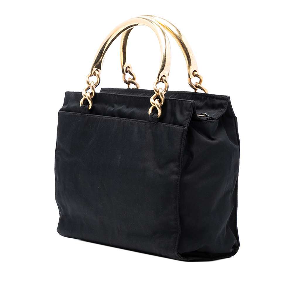 Prada Tessuto Metal Handle Bag Black Good - Back View