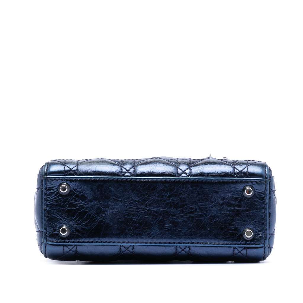 Dior Mini Metallic Calfskin Cannage Lady Dior Blue Leather Very good condition - Inside View