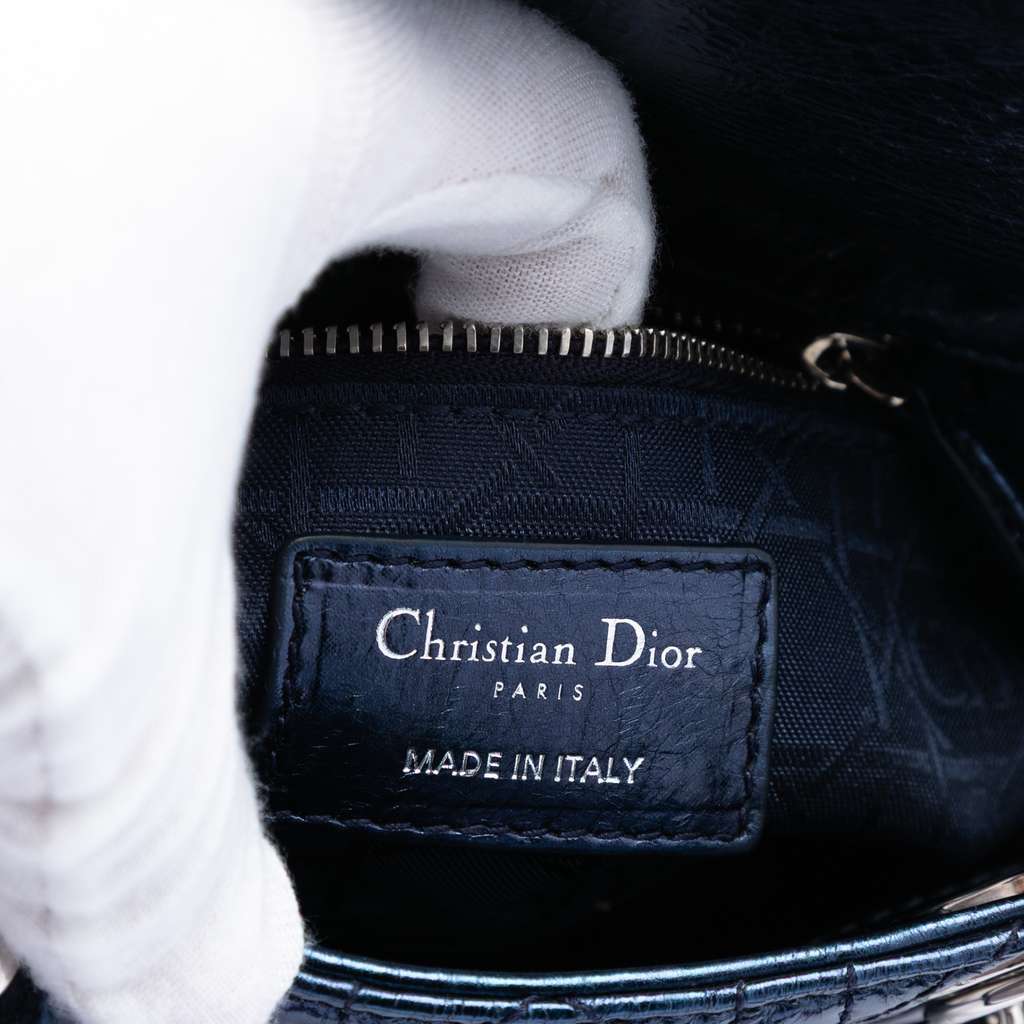 Dior Mini Metallic Calfskin Cannage Lady Dior Blue Leather Very good condition - Box View