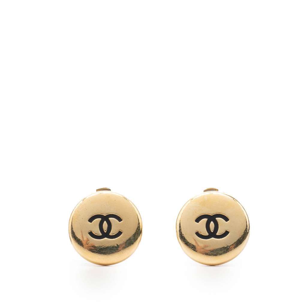 Chanel Gold Plated CC Button Clip on Earrings Gold Metal Very good - Front View