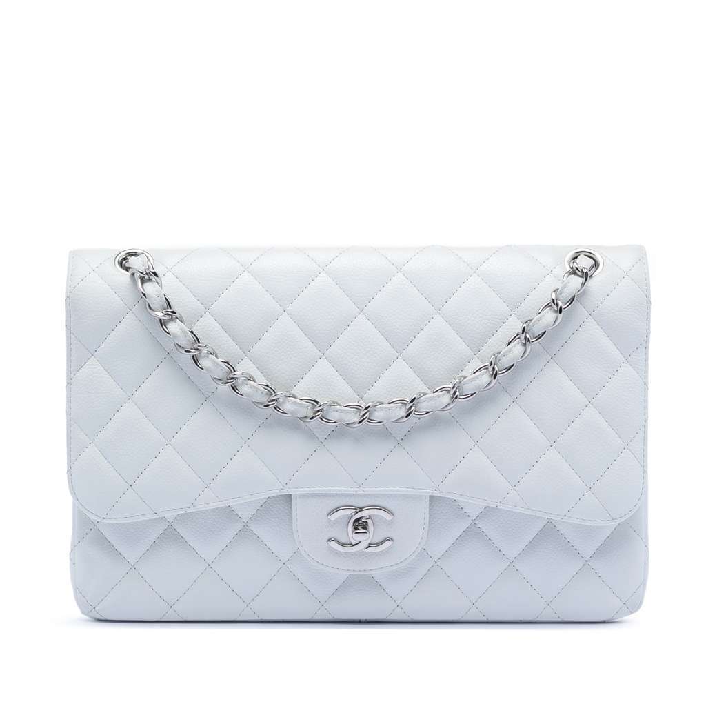 Chanel Jumbo Classic Caviar Double Flap White Leather Very good condition - Front View