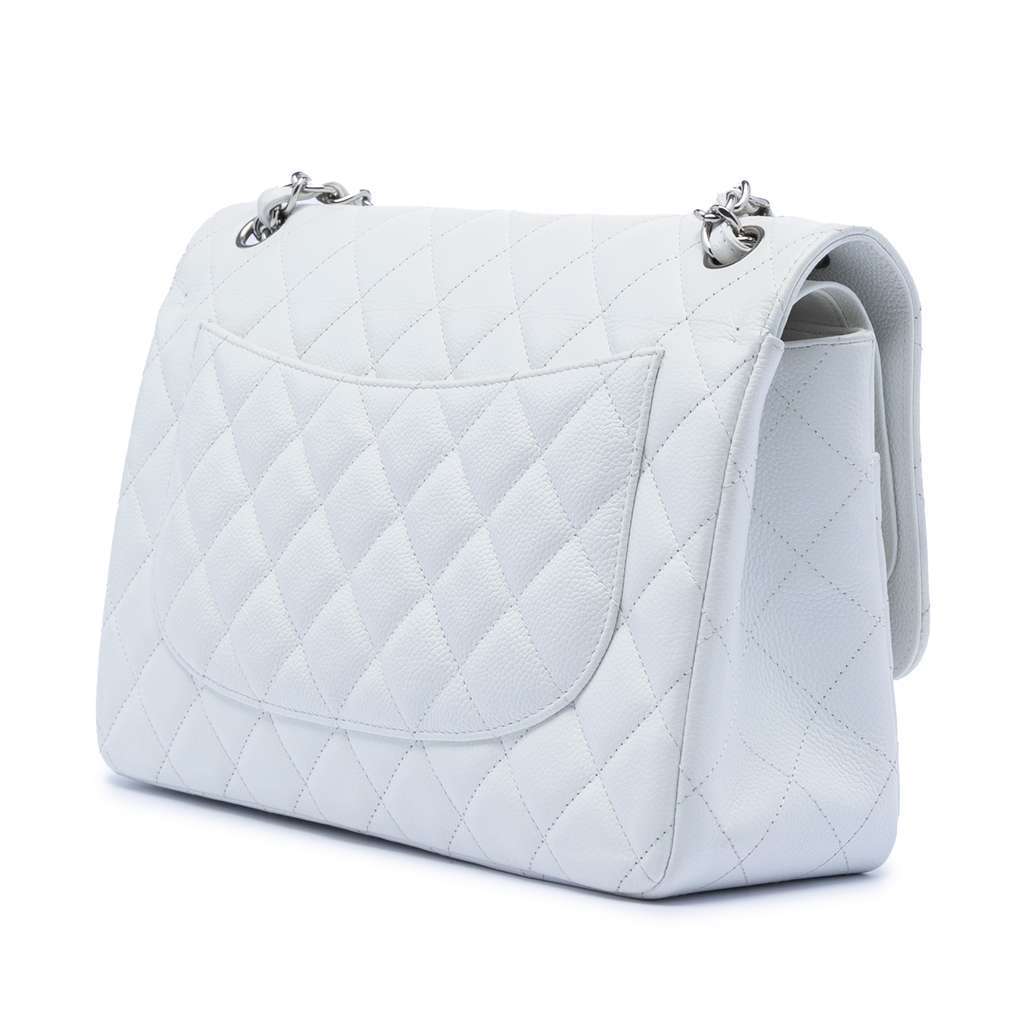 Chanel Jumbo Classic Caviar Double Flap White Leather Very good condition - Back View