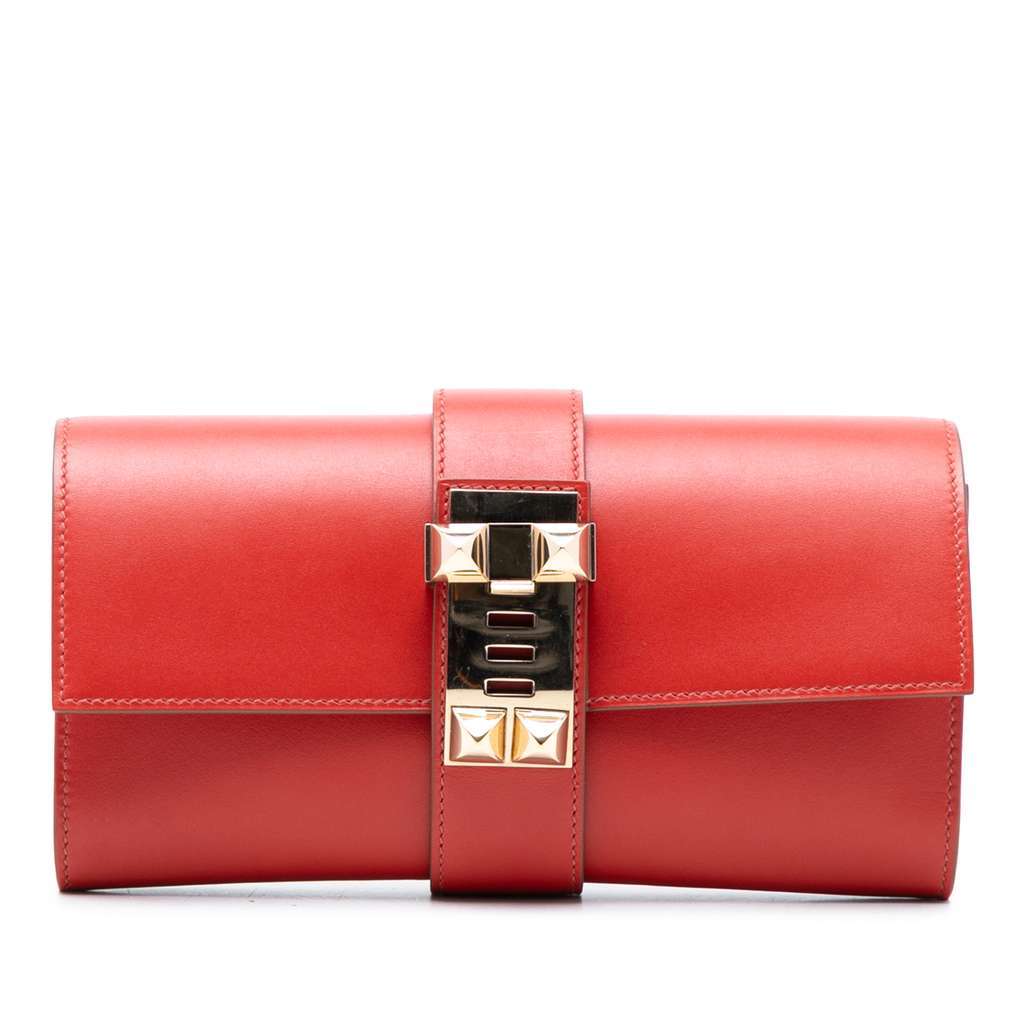 Hermès Tadelakt Medor Clutch 23 Red Leather Very good condition - Front View