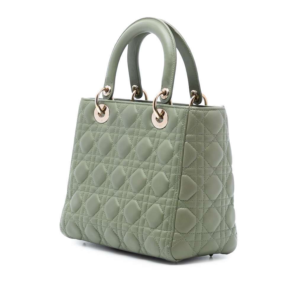 Dior Medium Lambskin Cannage Lady Dior Green Leather Very good condition - Back View