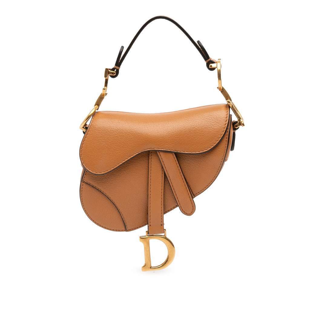 Dior Micro Goatskin Saddle Bag Brown Leather Very good condition - Front View