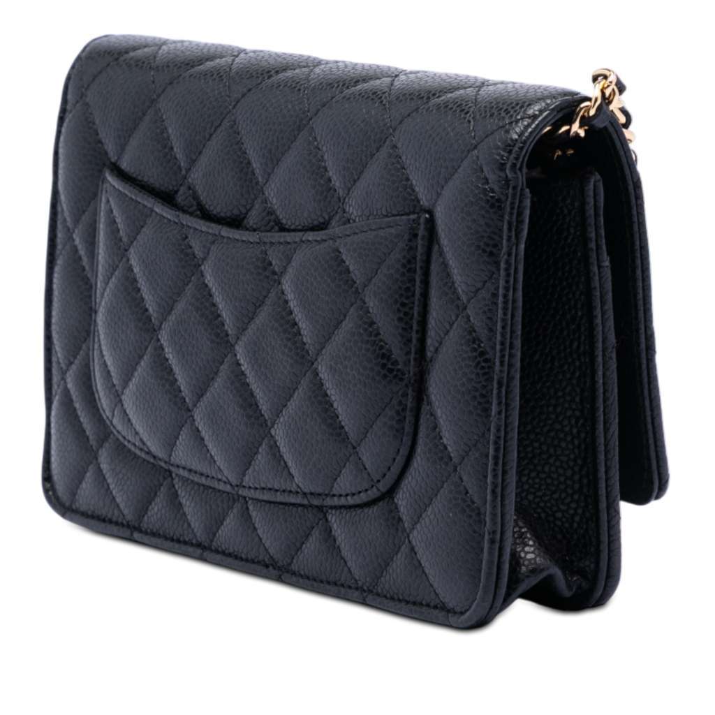 Chanel CC Quilted Caviar Wallet on Chain Black Leather Good - Inside View