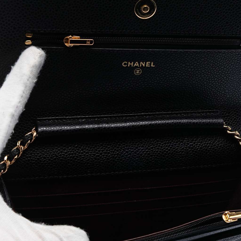 Chanel CC Quilted Caviar Wallet on Chain Black Leather Good - Model View