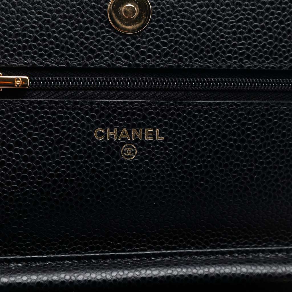 Chanel CC Quilted Caviar Wallet on Chain Black Leather Good - Box View