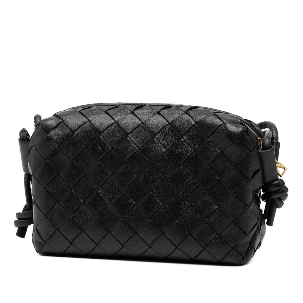 Bottega Veneta Mini Lambskin Intrecciato Loop Camera Bag Black Leather Good - Back View
