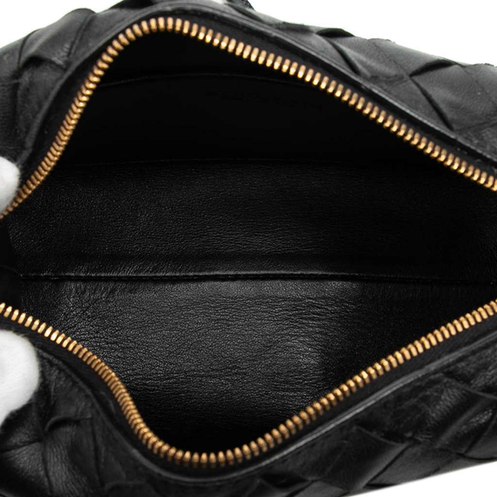 Bottega Veneta Mini Lambskin Intrecciato Loop Camera Bag Black Leather Good - Model View