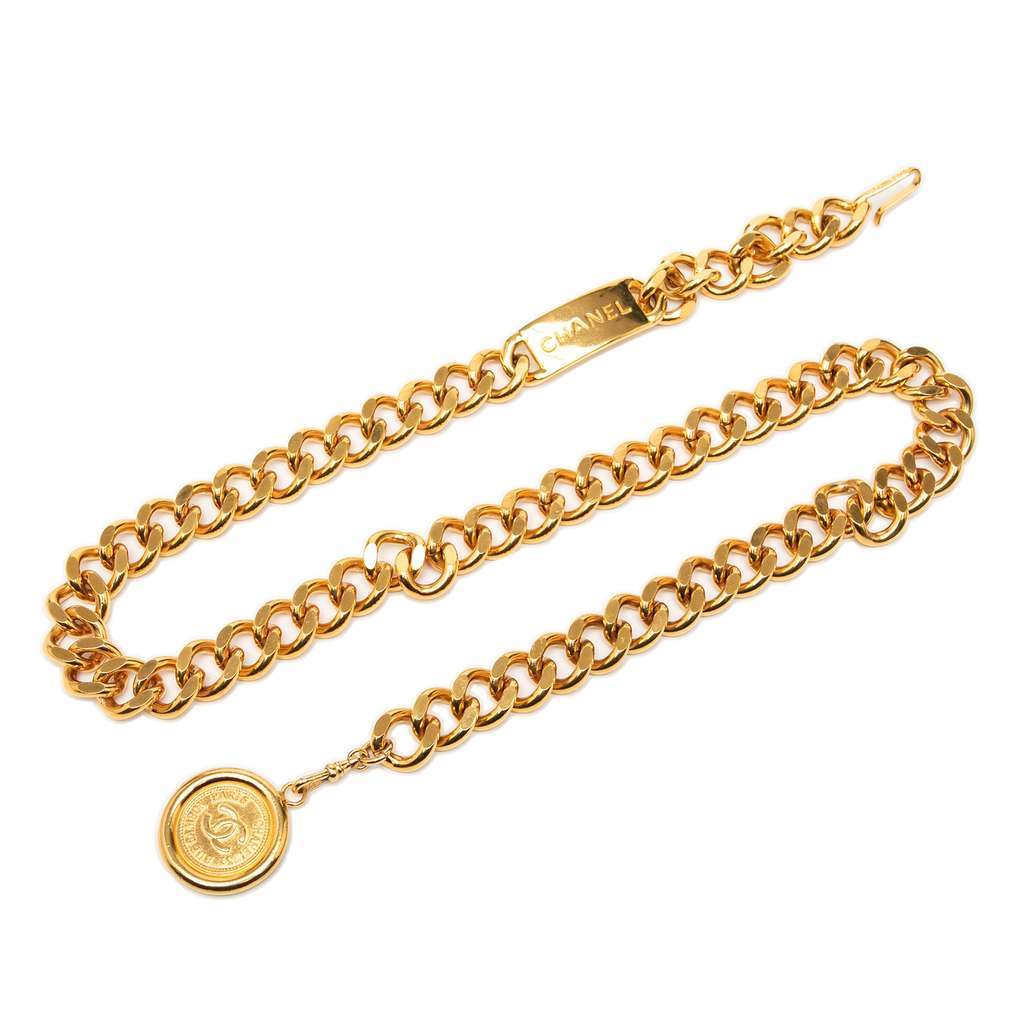 Chanel Gold Plated CC Medallion Chain Belt Gold Metal Very good - Front View