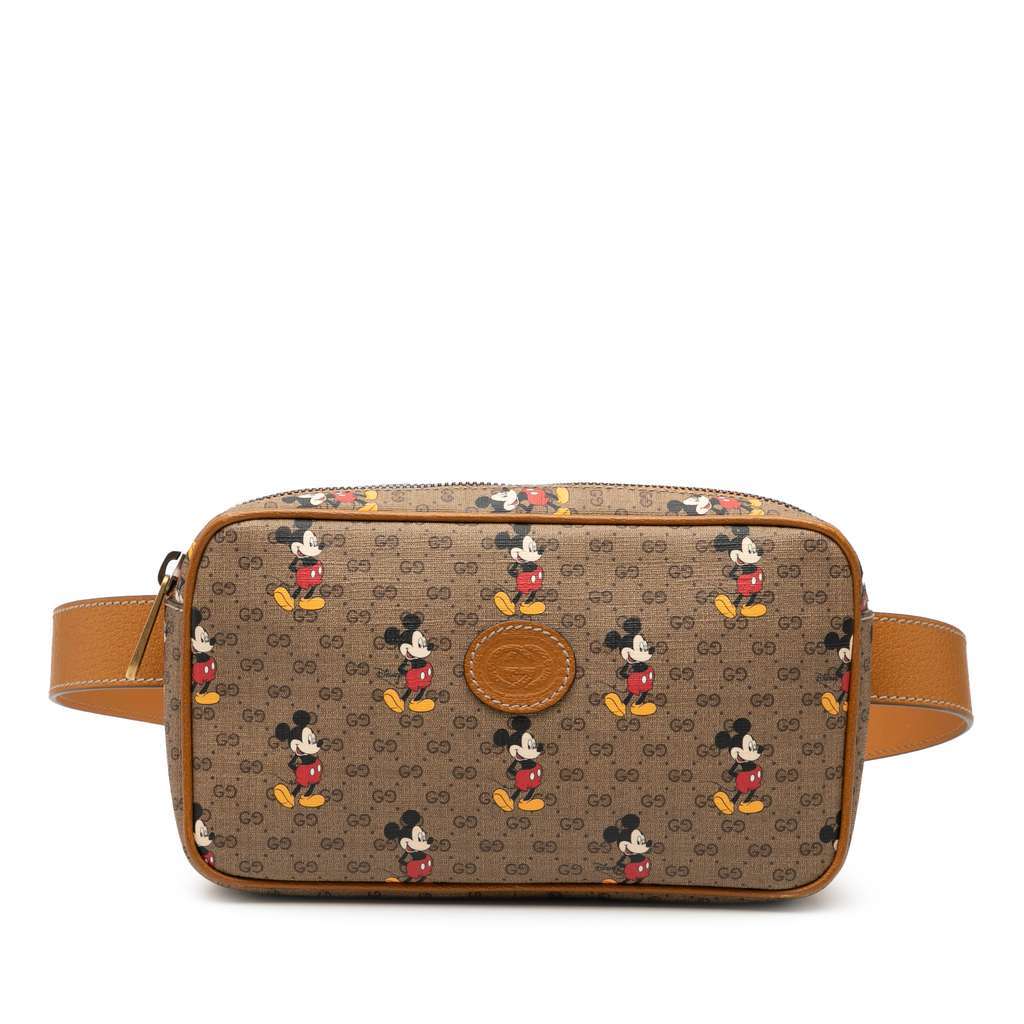 Gucci Disney Micro GG Supreme Mickey Mouse Belt Bag Brown Canvas Good - Front View