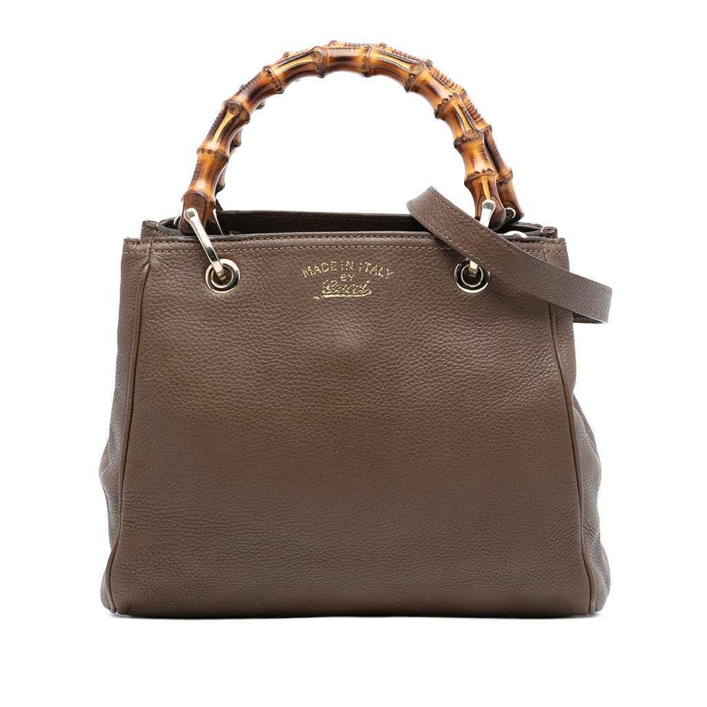 Gucci Small Calfskin Bamboo Shopper Satchel Brown Leather Good - Front View
