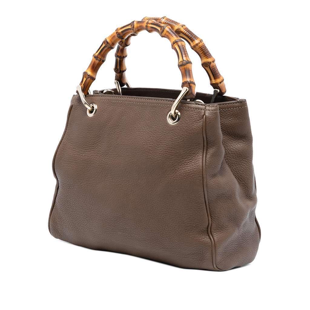 Gucci Small Calfskin Bamboo Shopper Satchel Brown Leather Good - Back View