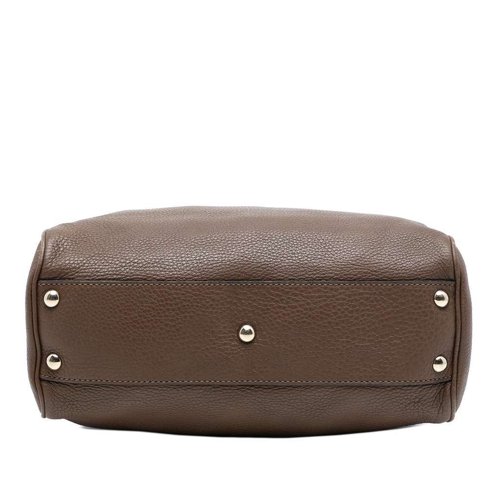 Gucci Small Calfskin Bamboo Shopper Satchel Brown Leather Good - Inside View