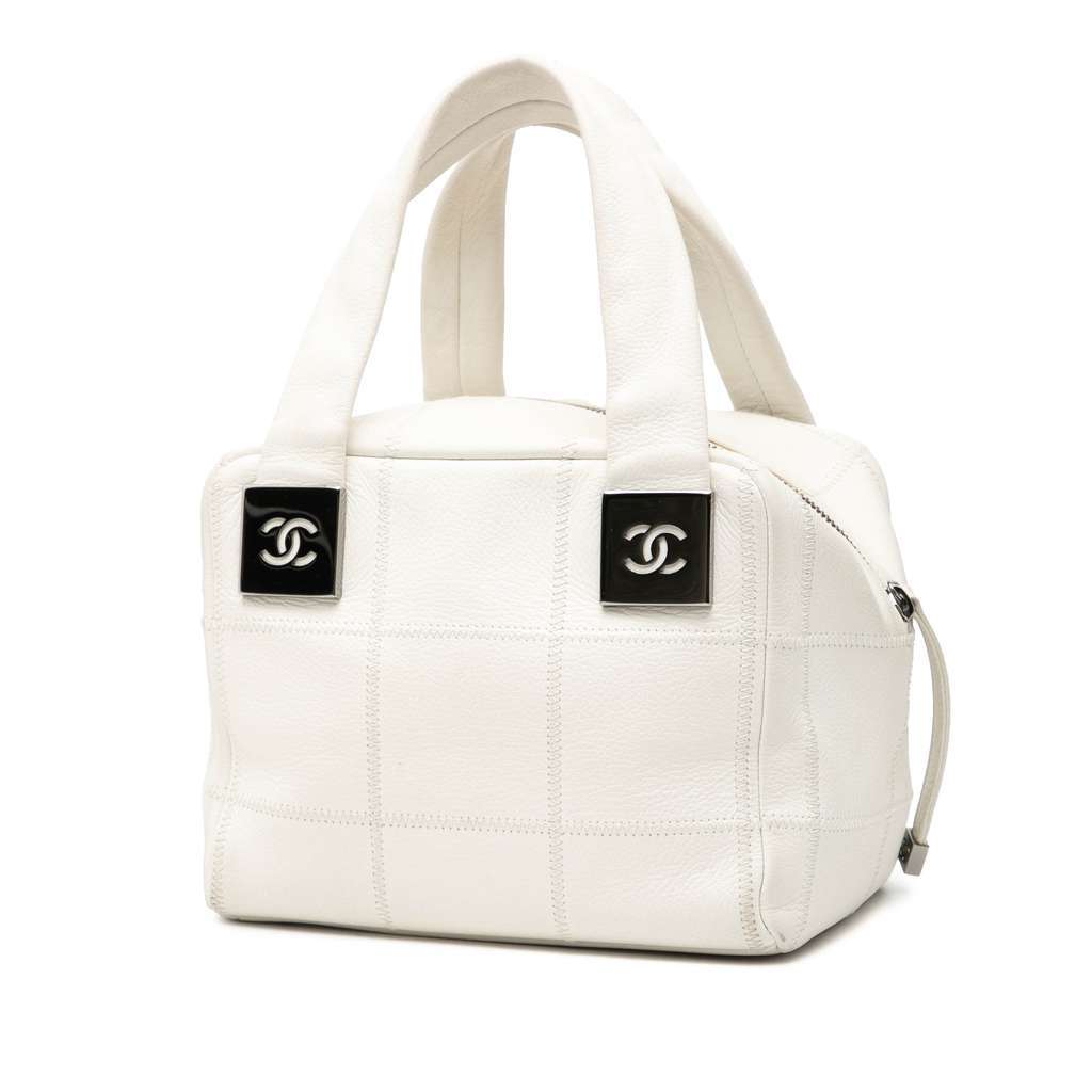 Chanel Mini Caviar Choco Bar Handbag White Leather Good - Back View
