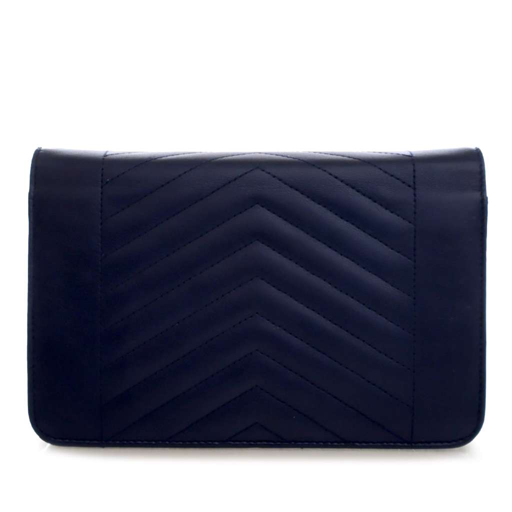 Chanel Reversed Chevron Lambskin Wallet on Chain Blue Leather Good - Back View