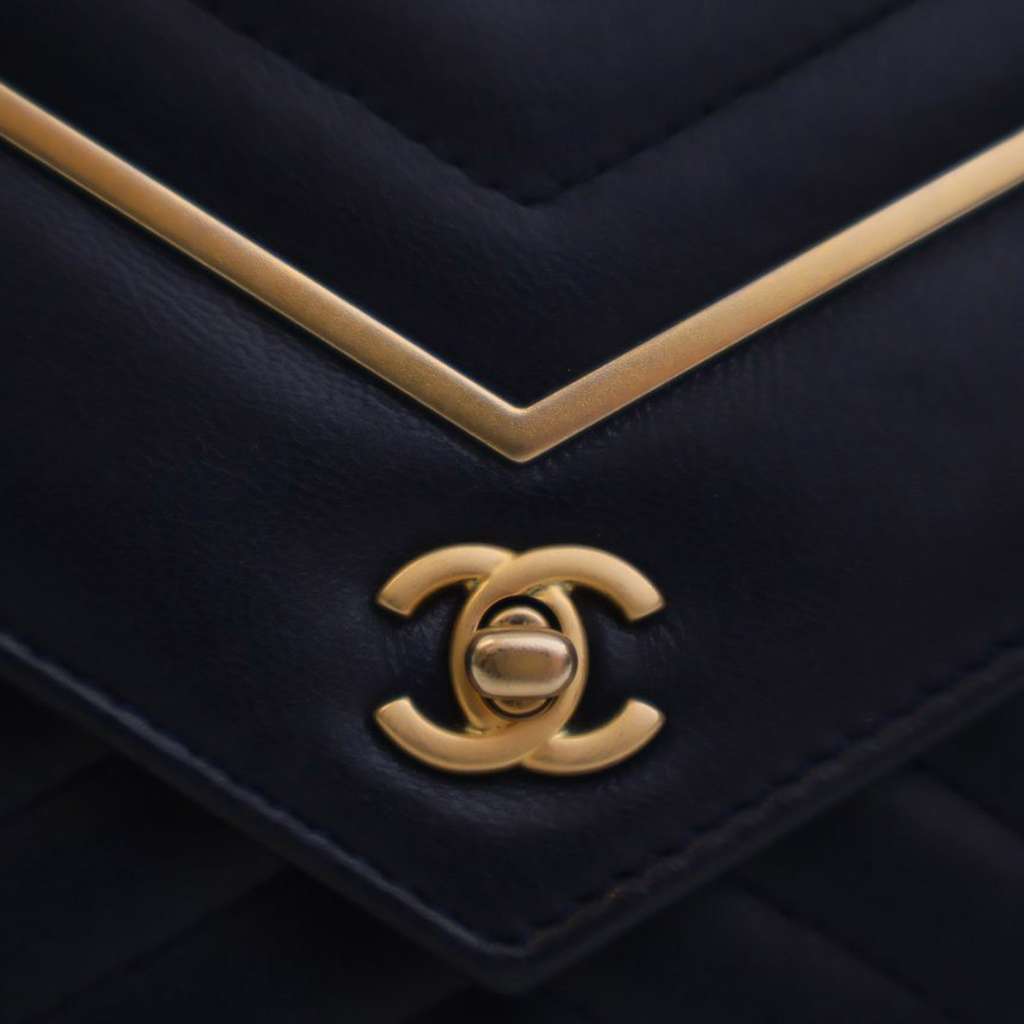 Chanel Reversed Chevron Lambskin Wallet on Chain Blue Leather Good - Box View