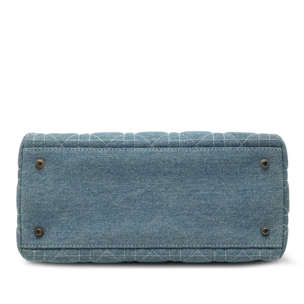 Dior Medium Denim Cannage Acrylic Handles Lady Dior Blue Denim Good - Inside View
