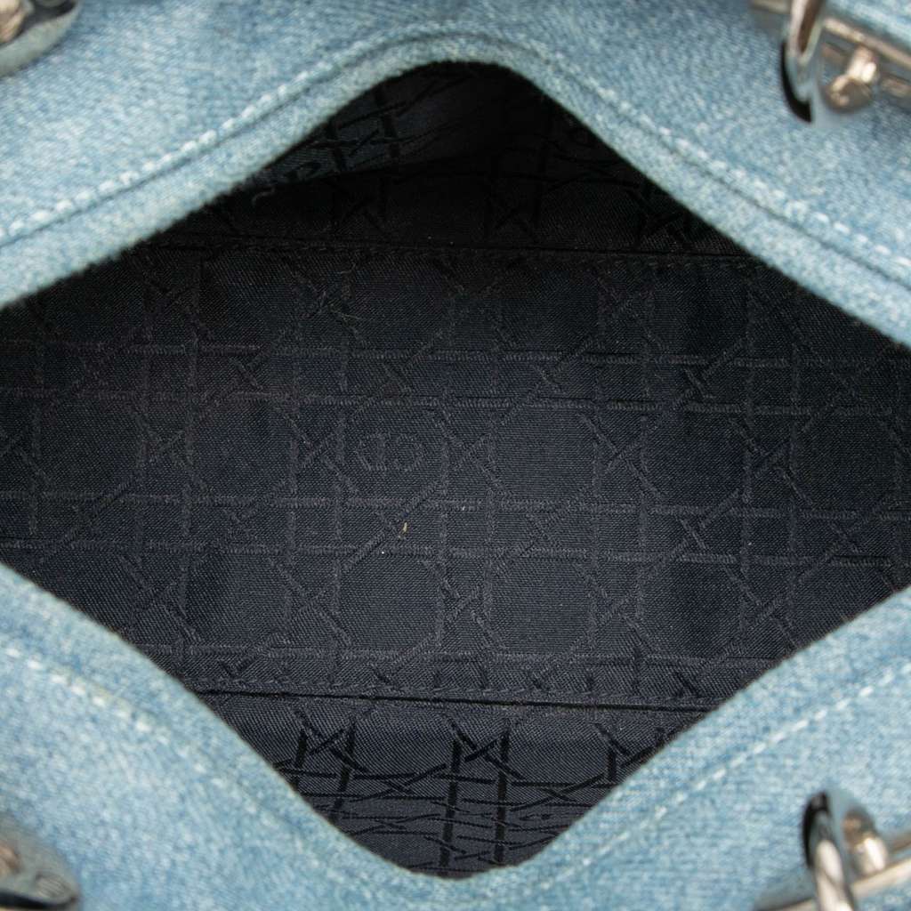 Dior Medium Denim Cannage Acrylic Handles Lady Dior Blue Denim Good - Model View