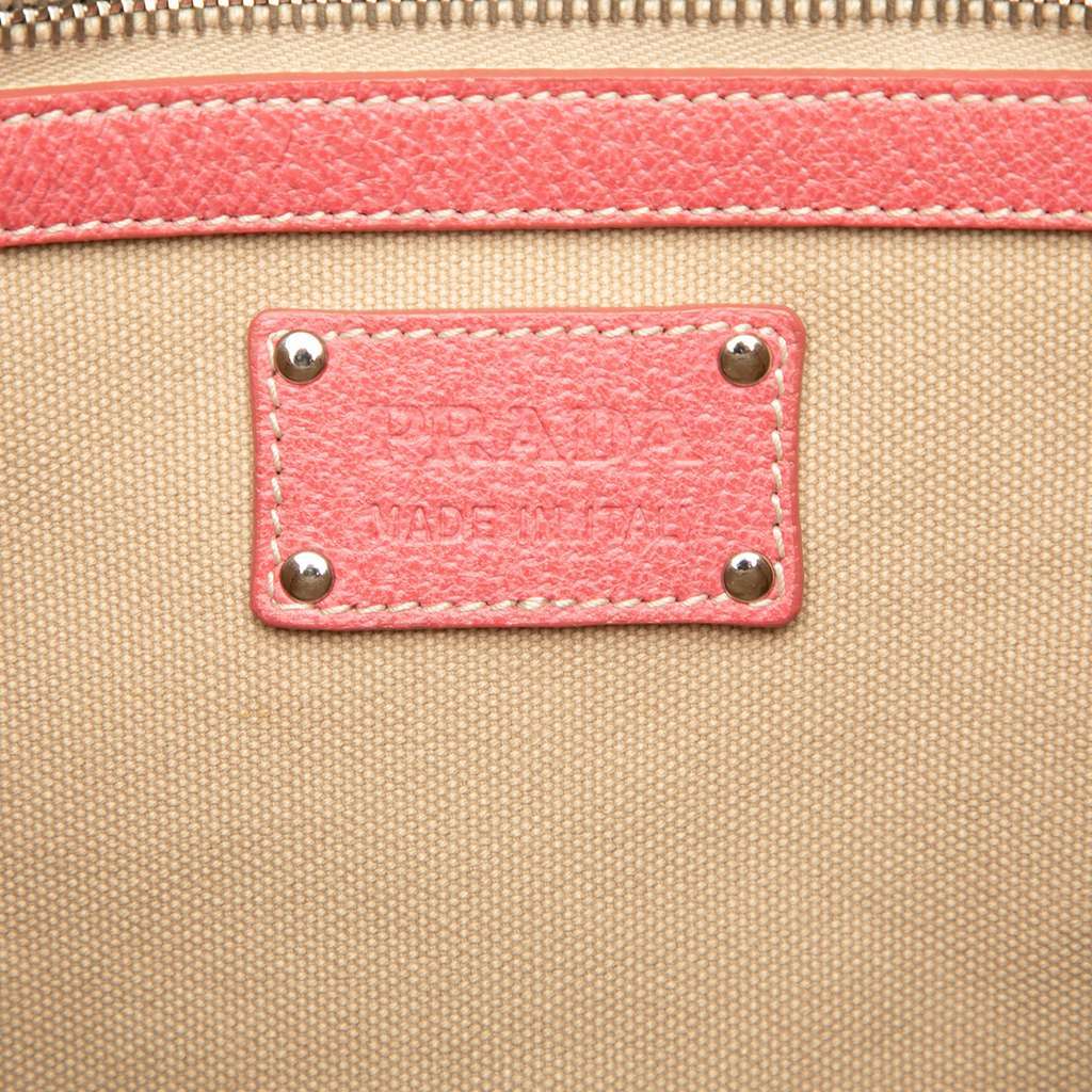 Prada Studded Leather Trimmed Canvas Front Pocket Tote Brown Canvas Very good - Box View