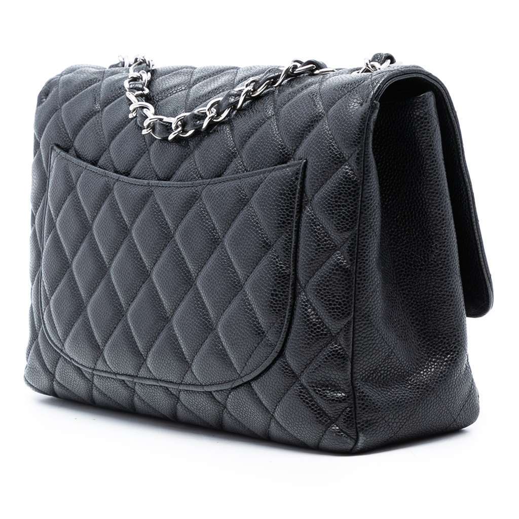 Chanel Jumbo Classic Caviar Single Flap Black Leather Very good condition - Back View