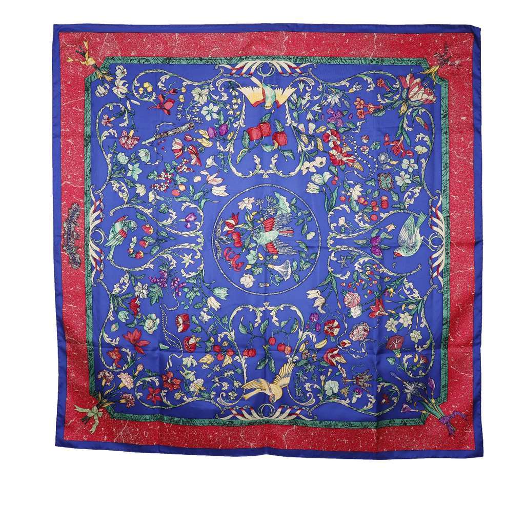 Hermès Pierres D Orient Et D Occident Silk Scarf 90 Blue Silk Very good condition - Front View
