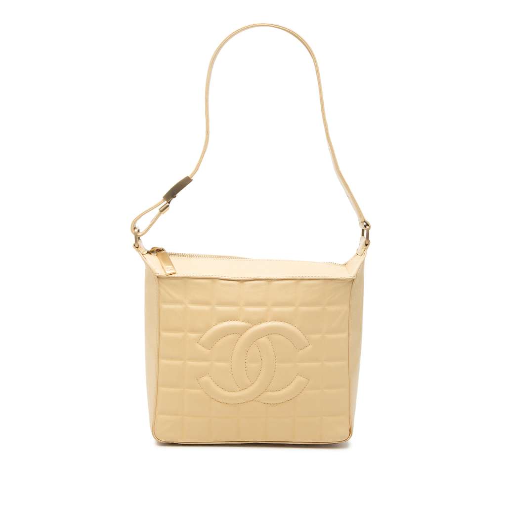 Chanel CC Chocolate Bar Lambskin Shoulder Bag Brown Leather Very good - Front View