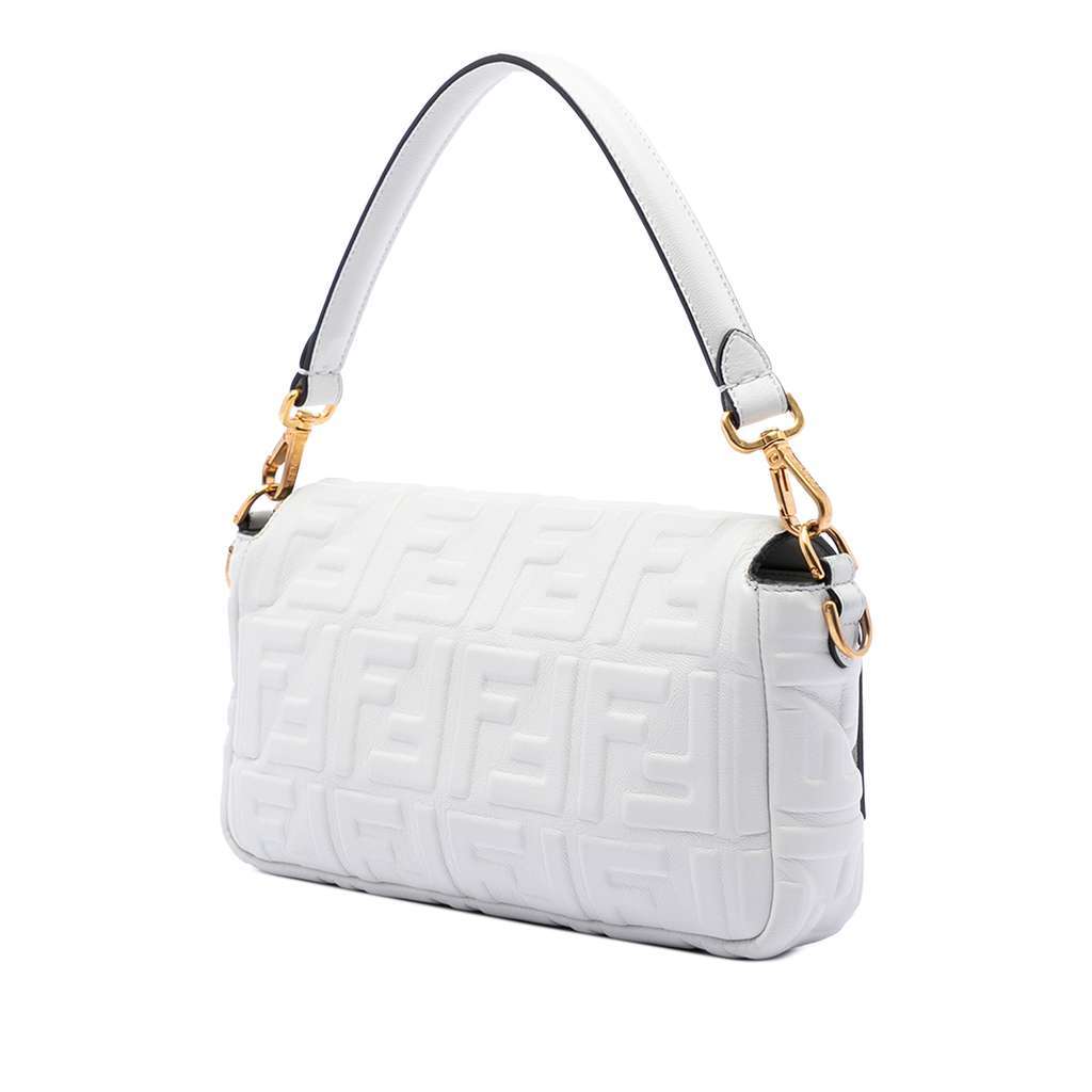 Fendi Zucca Embossed Leather Baguette Satchel White Leather Good - Back View